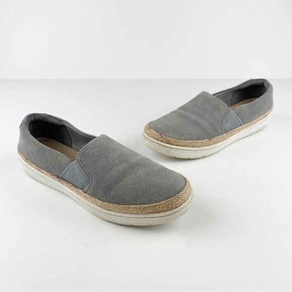 Clarks Marie Suede Round Toe Espadrille Slip On Classic Loafers Gray Size 8 - Picture 1 of 13